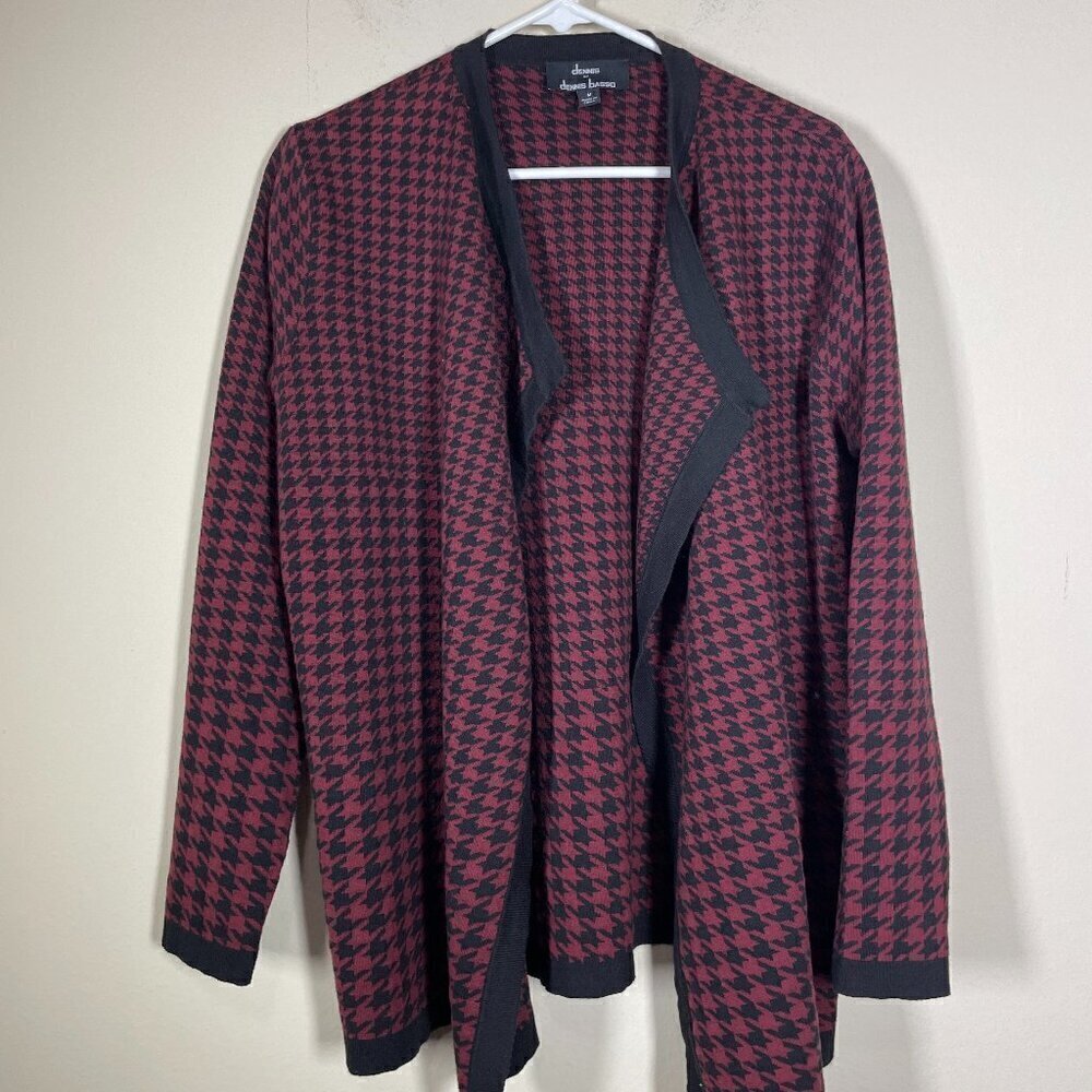 dennis basso Women's Red Black Open Cardigan Sweater M Cotton Blend!